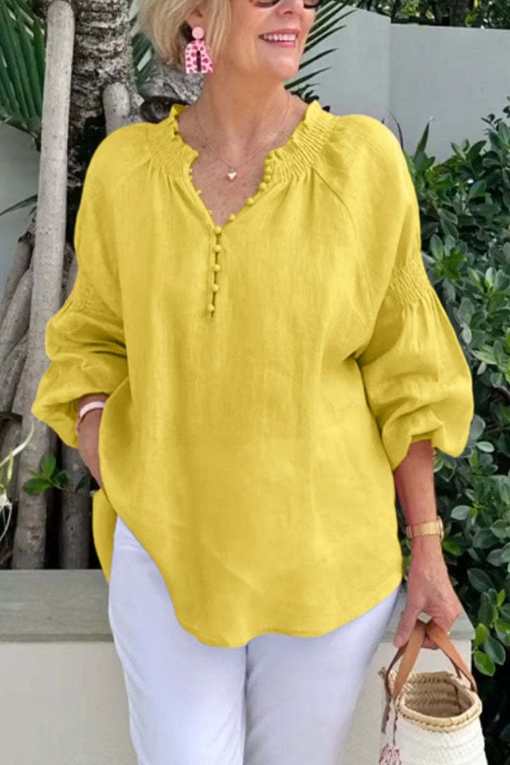 Damen luftige Bluse mit Smock-Ärmeln Drune