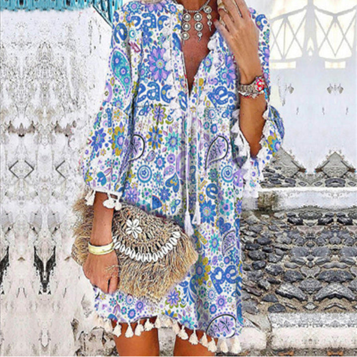 Damen Tunika-Kleid mit kreativem Print und Taschendetails Drune