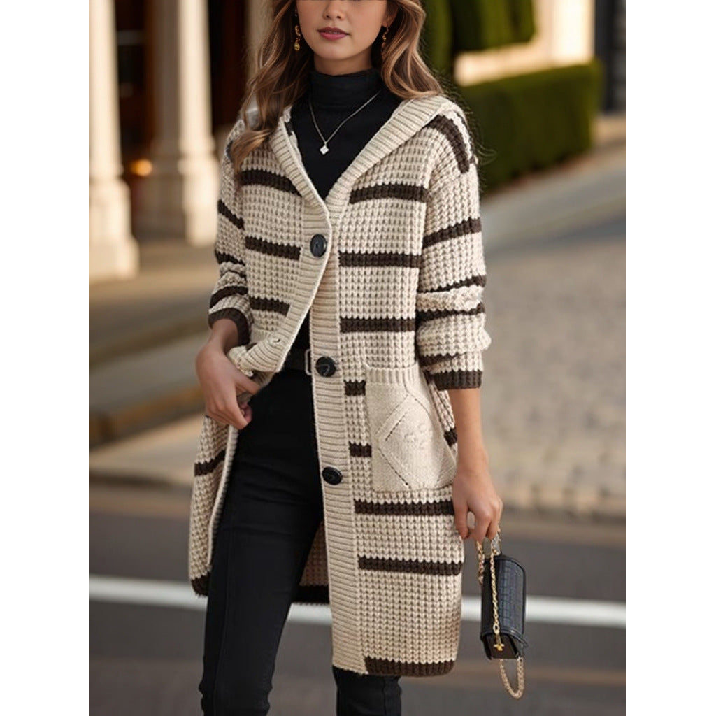 Damen Strickmantel mit Kapuze und Taschen Drune