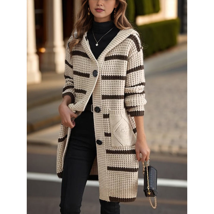 Damen Strickmantel mit Kapuze und Taschen Drune
