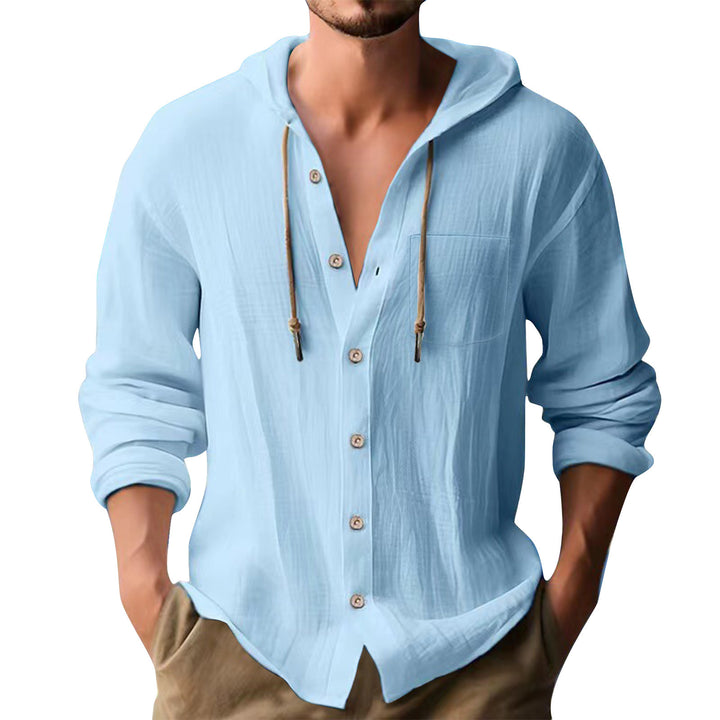 Herren lässiges Kapuzenshirt mit Knopfleiste und praktischen Taschen Drune