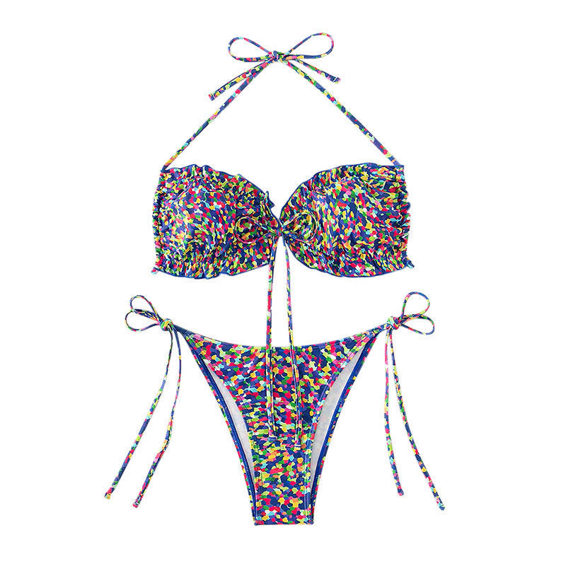 Damen Push-Up Bikini-Set mit verspieltem Muster und verstellbaren Trägern Drune
