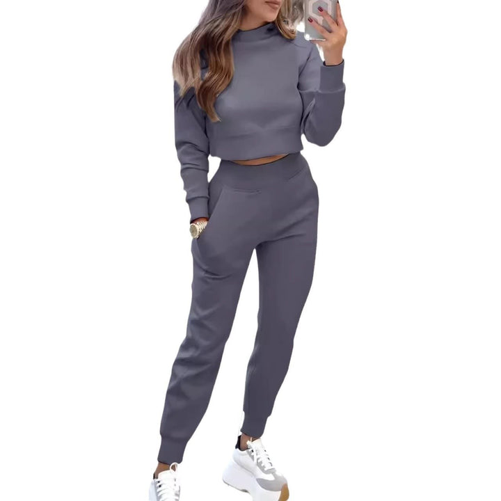 Damen sportlicher Lounge-Anzug mit cropped Oberteil und elastischen Hosen Drune