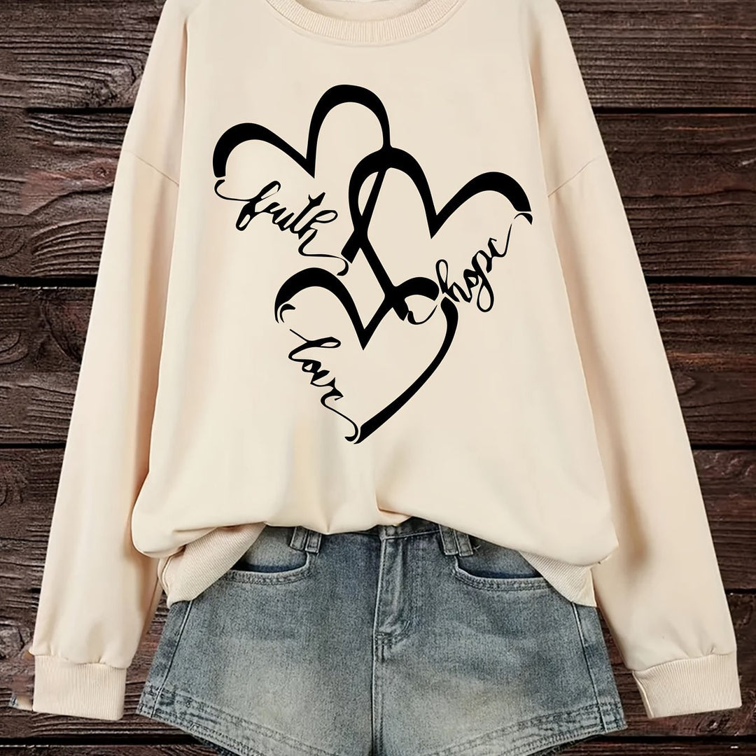 Damen Sweatshirt mit romantischem Herzmotiv und inspirierendem Aufdruck Drune