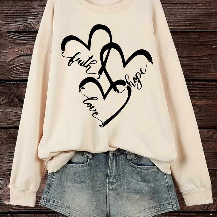 Damen Sweatshirt mit romantischem Herzmotiv und inspirierendem Aufdruck Drune