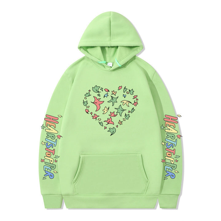 Damen Kapuzenpullover mit kreativem Herz- und Blattmotiv Drune