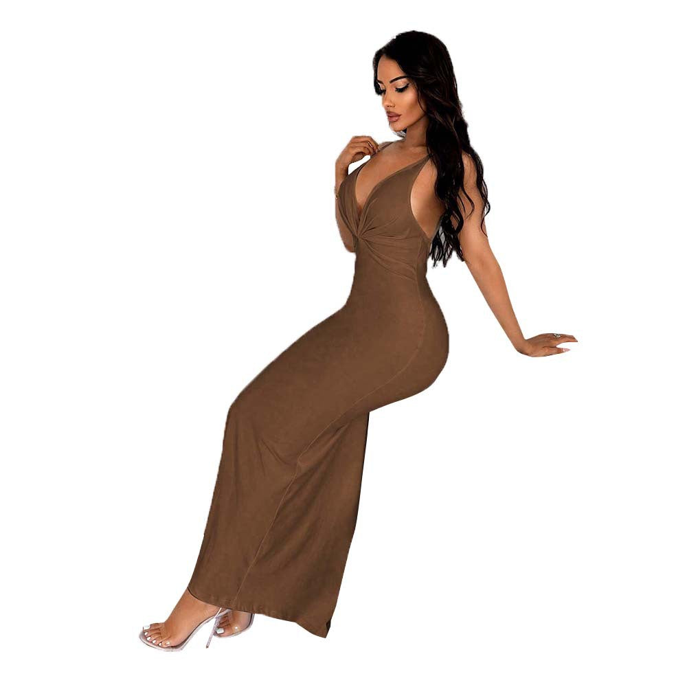 Damen Maxikleid mit tiefem V-Ausschnitt und schmalem Schnitt Drune