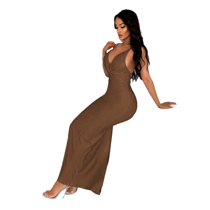 Damen Maxikleid mit tiefem V-Ausschnitt und schmalem Schnitt Drune
