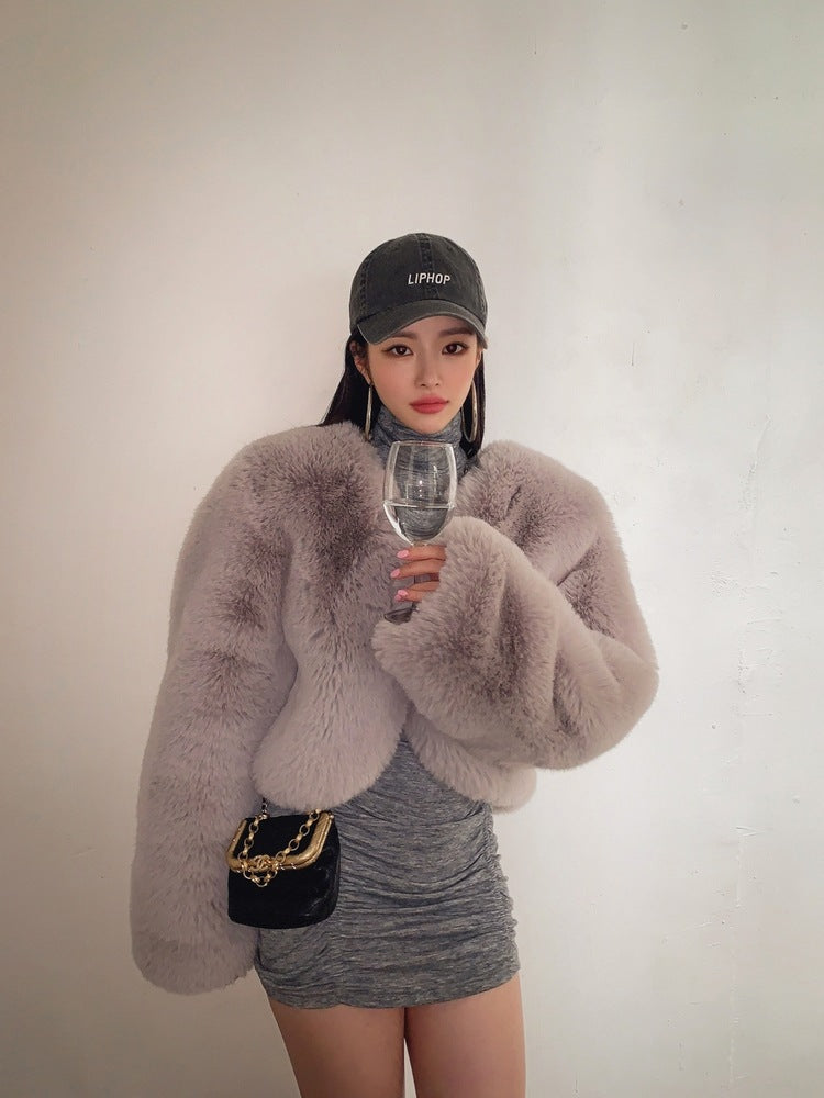Damen Oversized Plüschjacke mit langen Ärmeln Drune