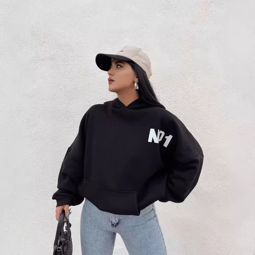 Damen Oversized Kapuzenpullover mit auffälligem Schriftzug Drune