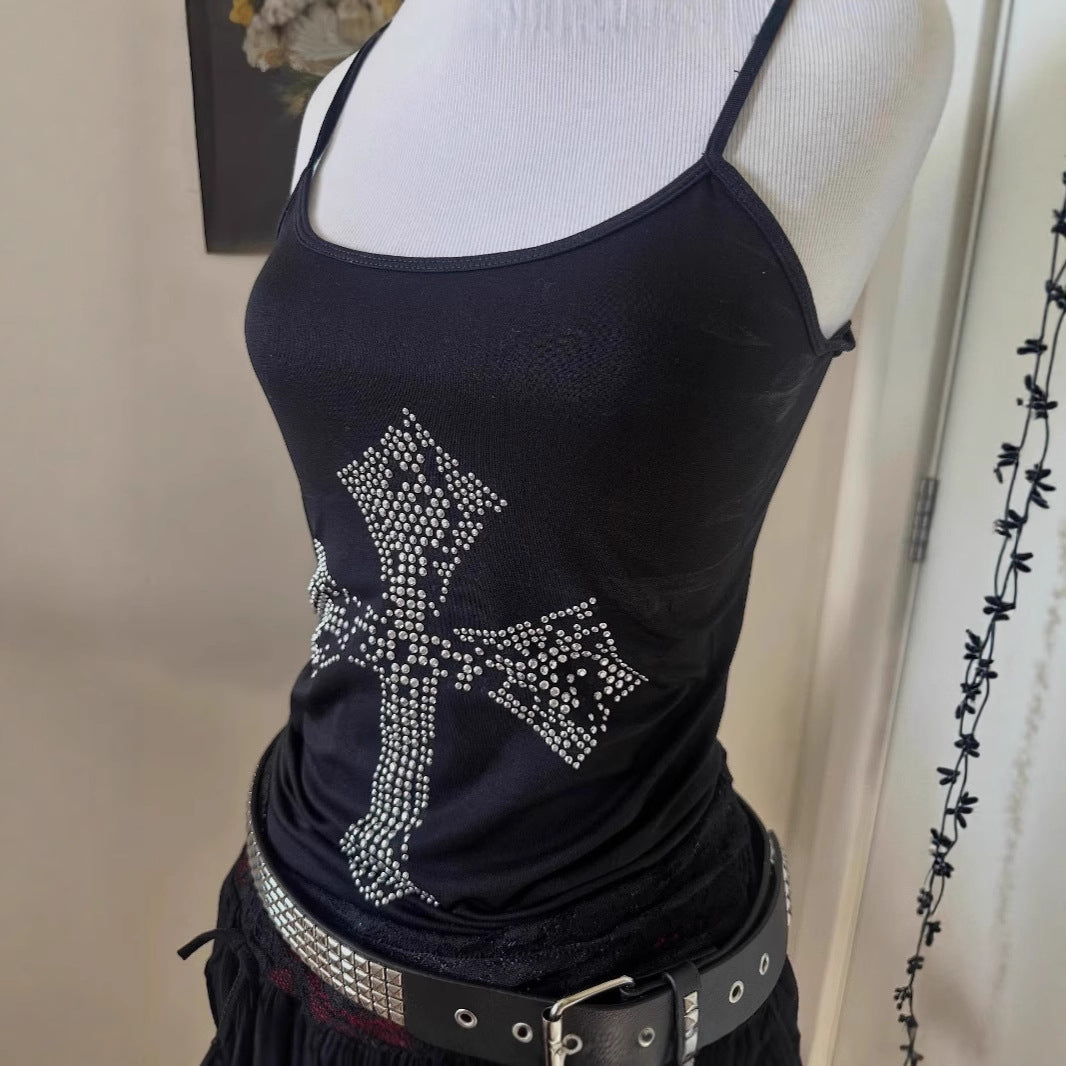 Damen stylisches Tanktop mit Kristallkreuz-Design Drune