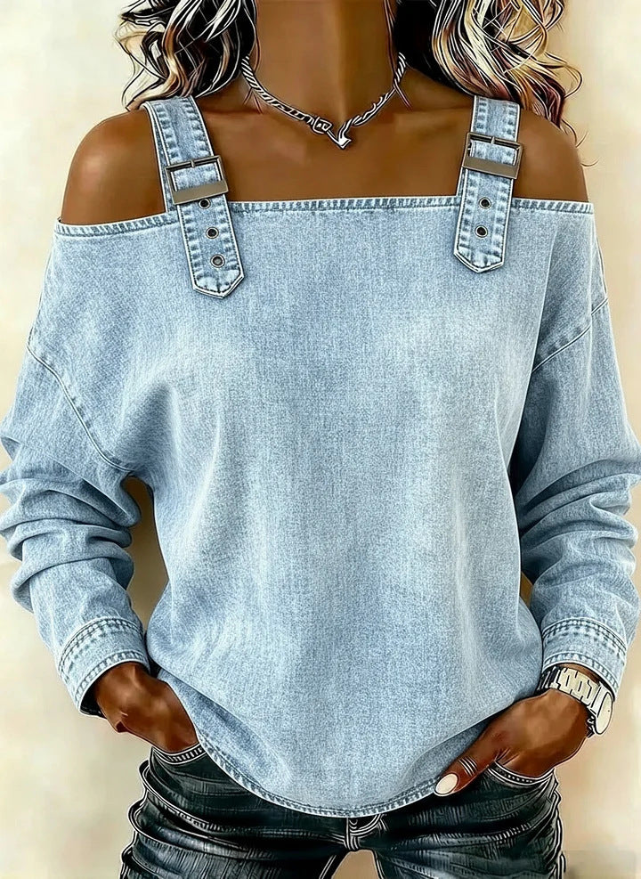 Damen lässiges Sweatshirt mit dekorativen Schulterdetails Drune