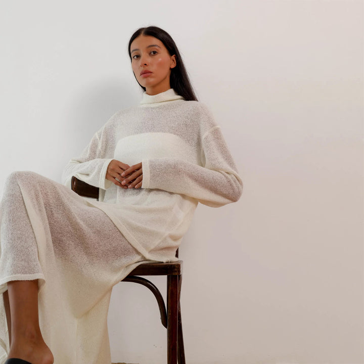Damen elegant geschnittenes Strickoberteil mit modischem Rock Drune