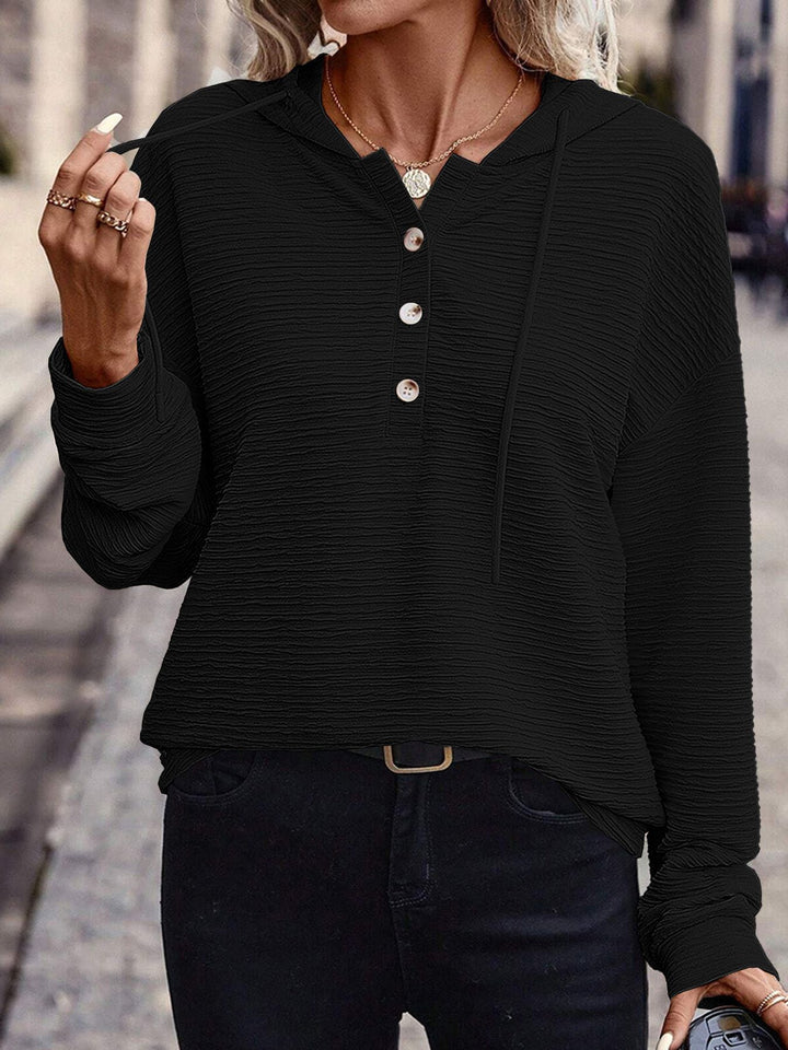 Damen Kapuzenshirt mit Knopfleiste und strukturierter Oberfläche Drune