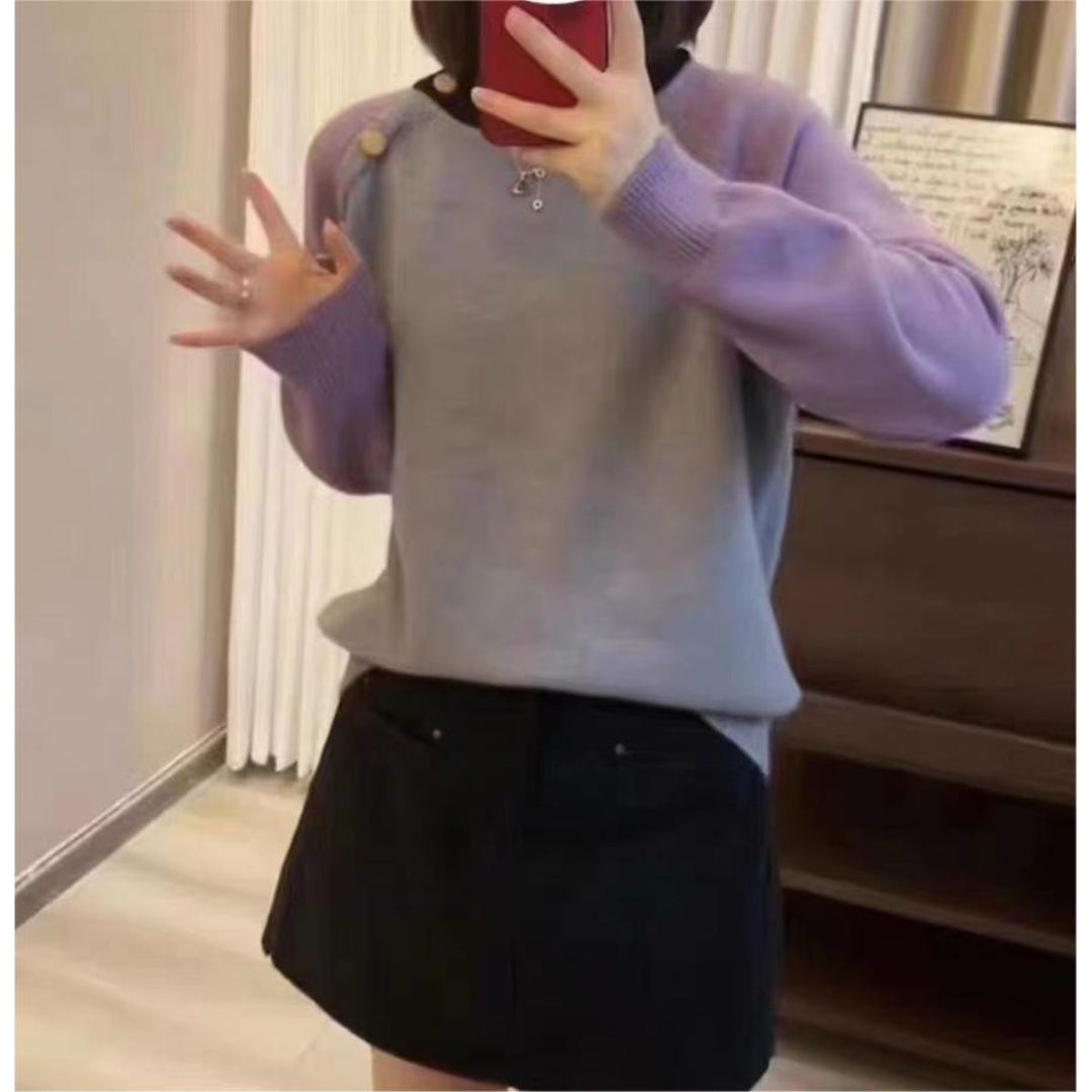 Damen kuscheliger Strickpullover mit großen Knöpfen Drune