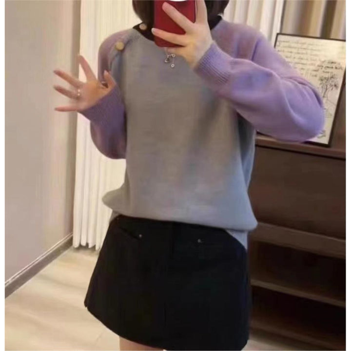Damen kuscheliger Strickpullover mit großen Knöpfen Drune