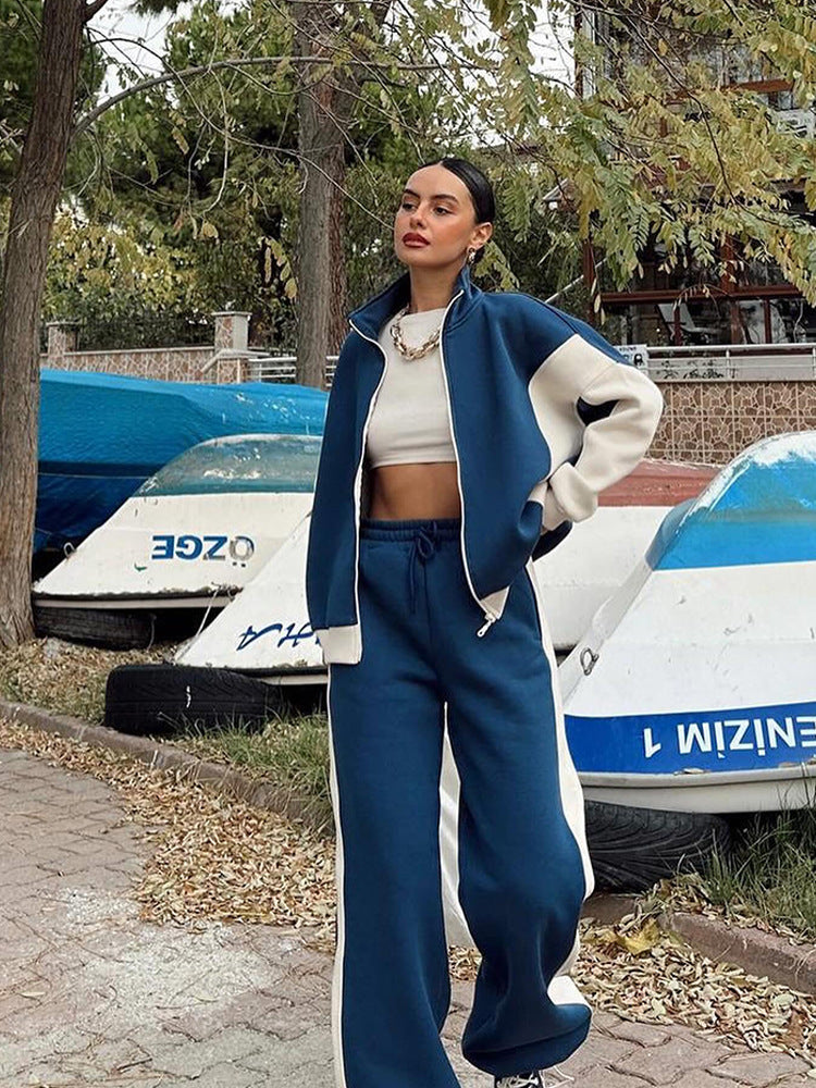 Damen Sportliches Loungewear-Set mit hohem Kragen Drune