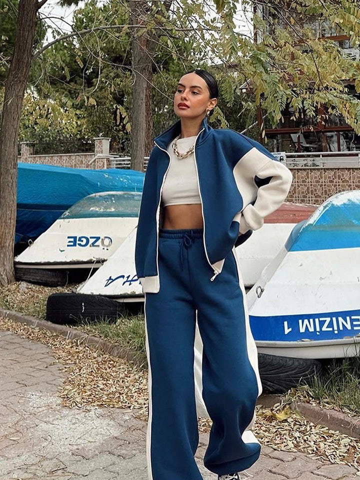 Damen Sportliches Loungewear-Set mit hohem Kragen Drune