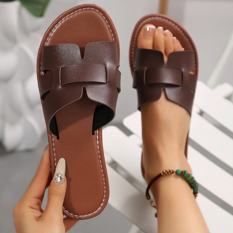 Damen nan flache Pantolette mit geschlitztem Riemen-Design und gepolstertem Komfortfußbett Drune
