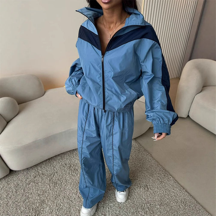 Damen sportlicher Windbreaker-Anzug mit lässigem Schnitt und praktischen Taschen Drune
