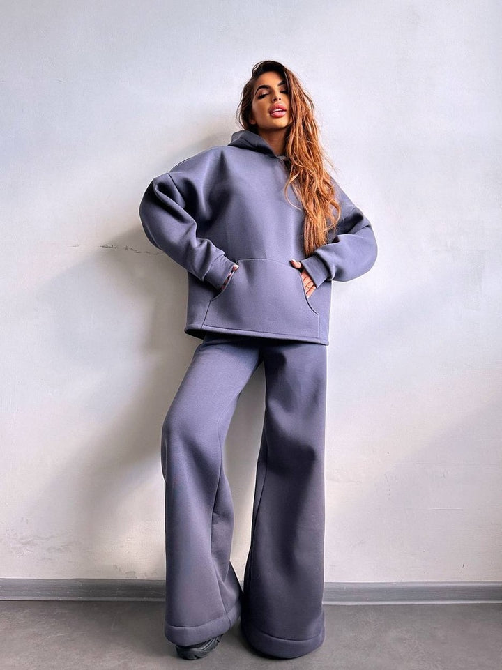Damen lässiger Kapuzenpullover und weite Hose Set Drune