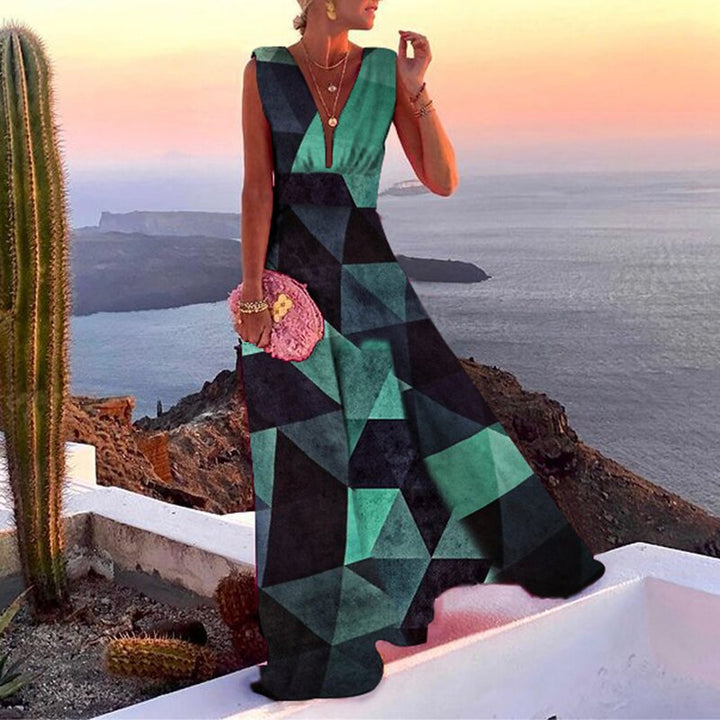Damen Maxikleid mit elegantem floralem Muster und V-Ausschnitt Drune
