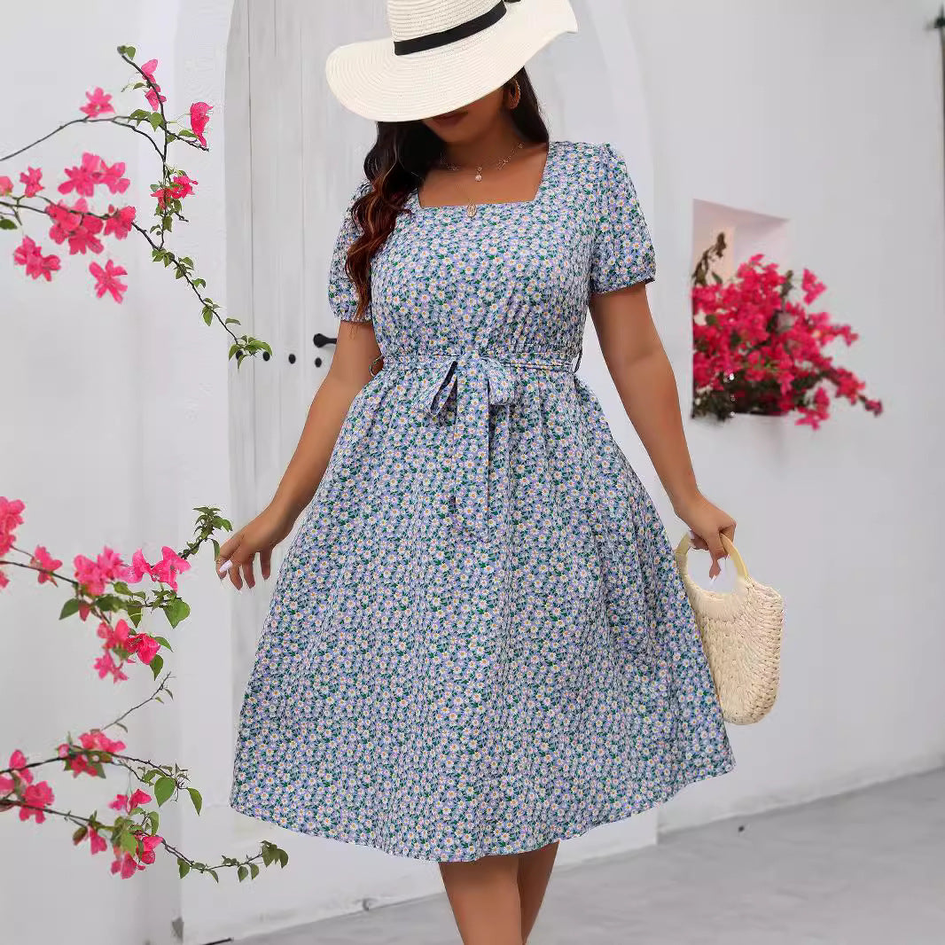Damen Midi Kleid mit floralem Allover-Print und Puffärmeln Drune