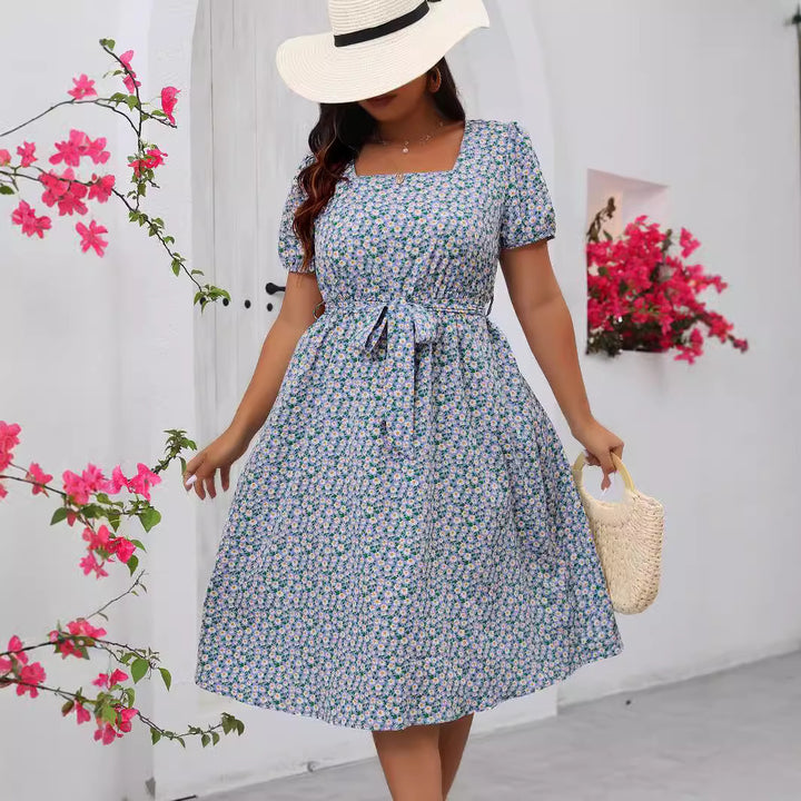 Damen Midi Kleid mit floralem Allover-Print und Puffärmeln Drune