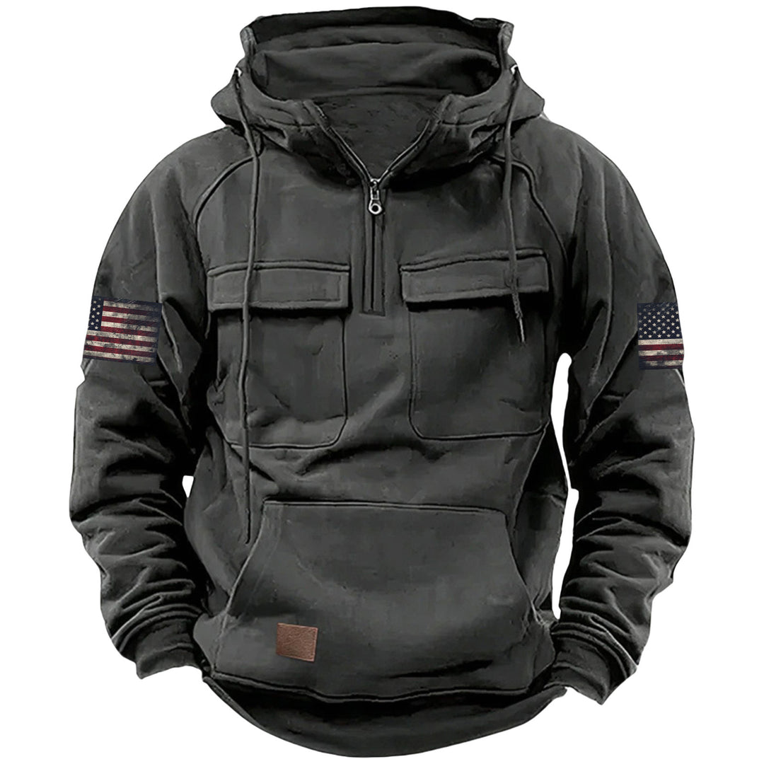 Herren nan Kapuzenpullover mit Halbzip, Cargo-Brusttaschen und Kängurutasche Drune
