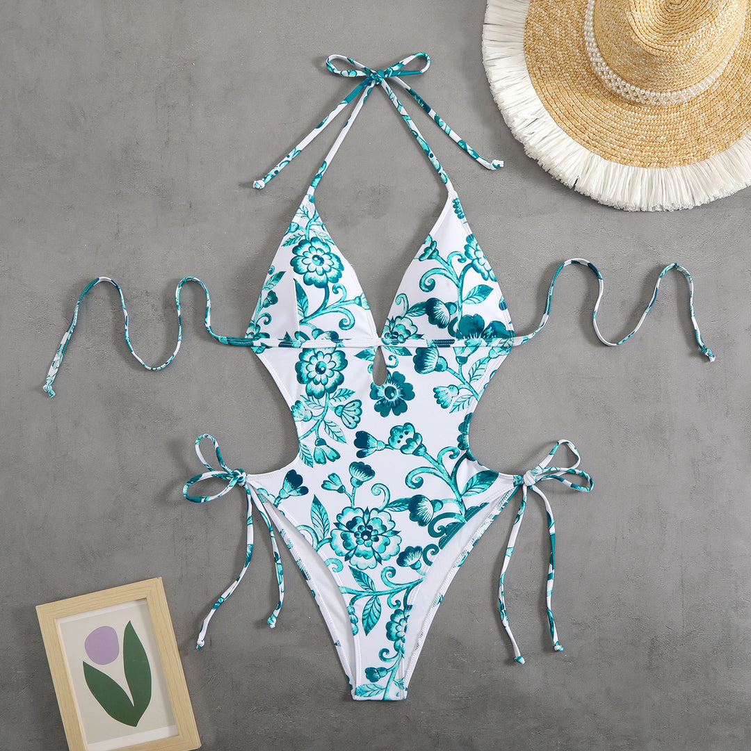 Damen ganzflächiger Bikini mit verspieltem floralen Design Drune
