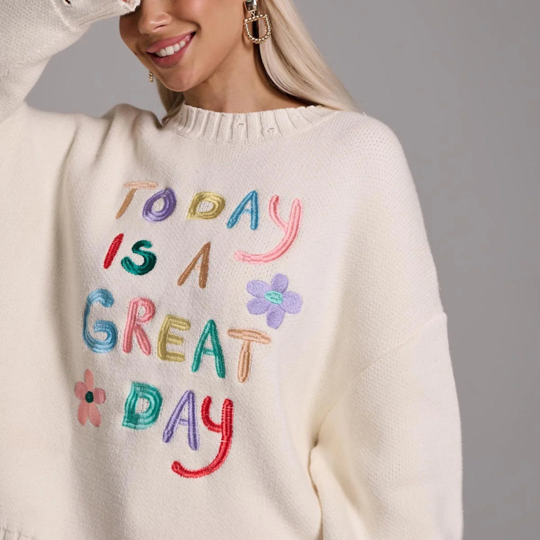 Damen oversized Sweatshirt mit buntem Stickdesign Drune