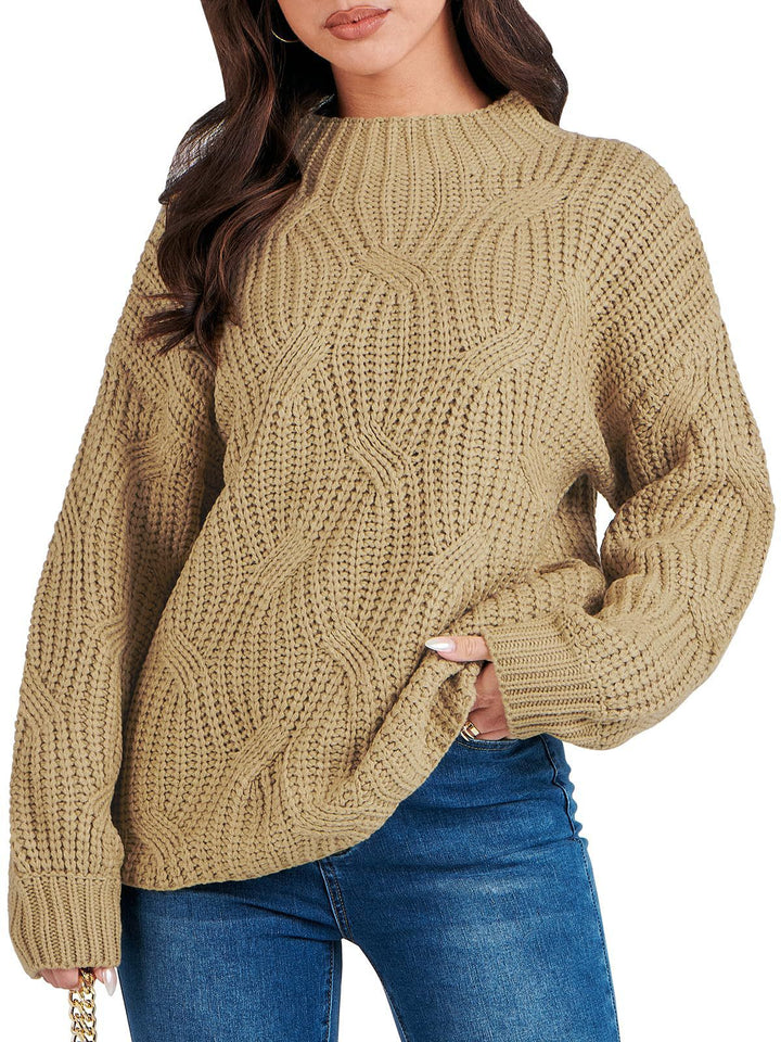 Damen Grobstrickpullover mit extravagantem Wellenmuster und hohem Kragen Drune