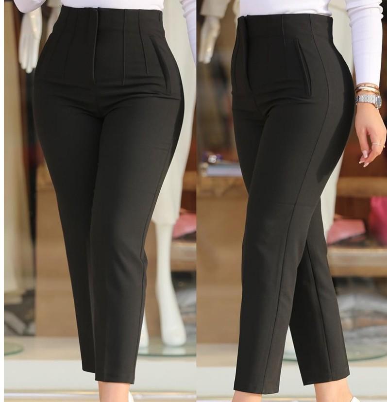 Damen Hochtaillierte Slim-Fit Hose mit eingearbeiteten Falten Drune