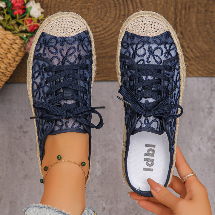 Damen Trendige Sneaker mit floralem Netzdesign und Jute-Akzent Drune