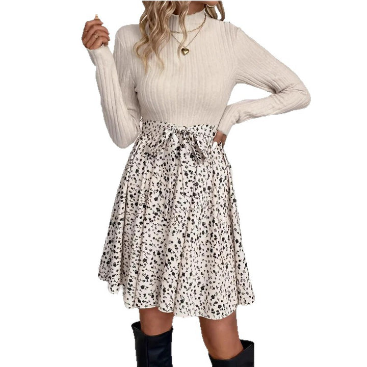 Damen Minikleid mit kontrastierendem Oberteil und floralem Rock Drune