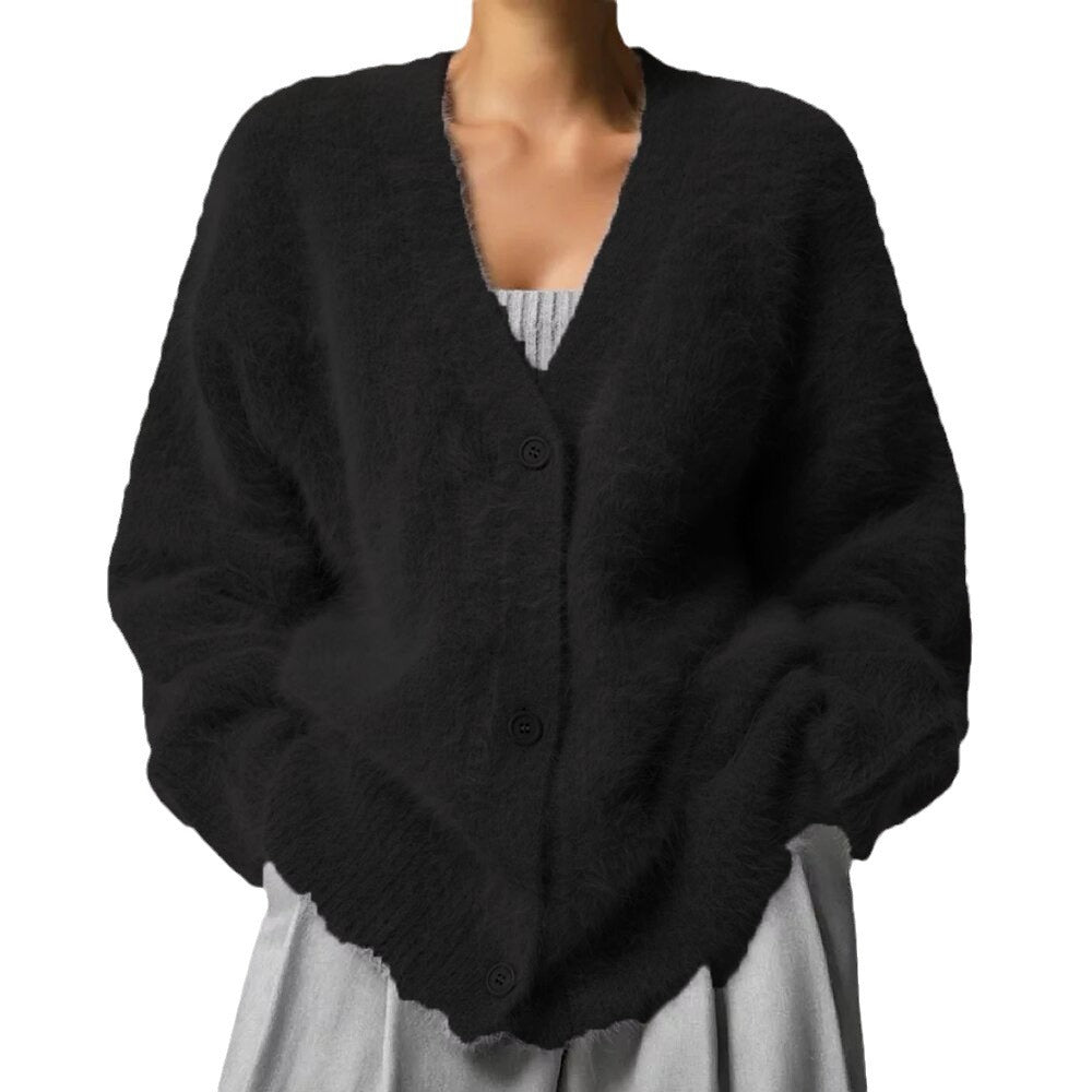 Damen Flauschiger Cardigan mit Knopfverschluss und weitem Schnitt Drune