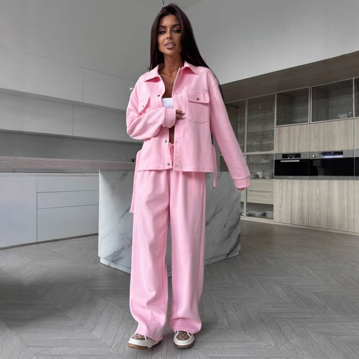 Damen Elegante Loungewear-Set mit lässiger Jacke und weitem Hosen Drune