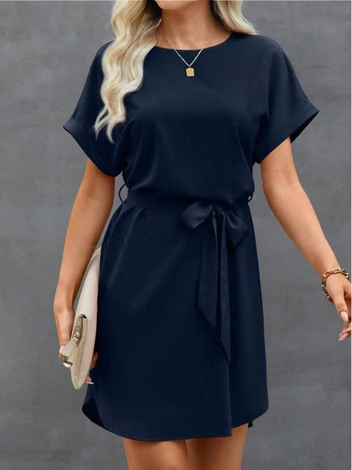 Damen Kurzarm Kleid mit Taillengürtel und lässigem Schnitt Drune