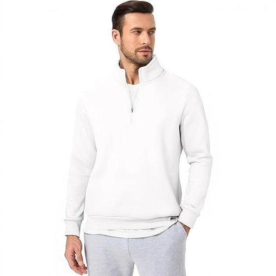 Herren nan halbzip Pullover aus schwerer Baumwollmischung mit hohem Stehkragen und gerippten Bündchen Drune