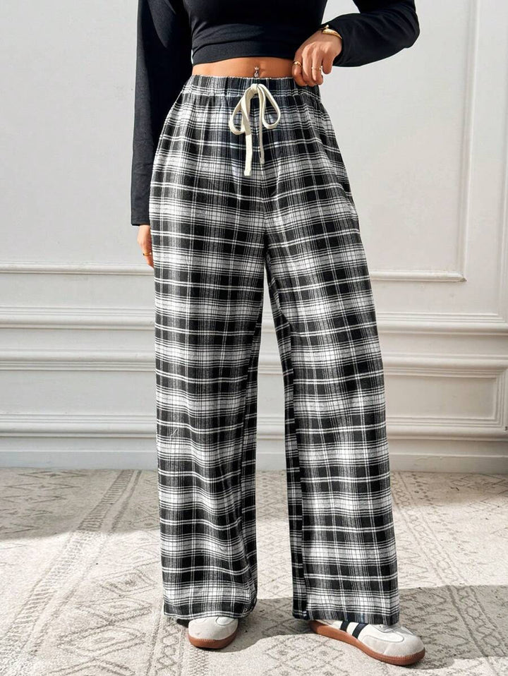 Damen lässige Freizeithose mit Gummibund und Karomuster Drune