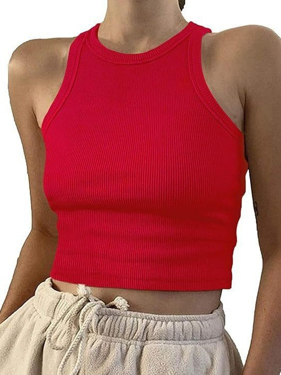 Damen sportliches Crop-Top mit elastischem Rippdesign Drune