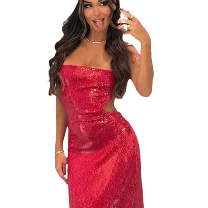 Damen Glamouröses Abendkleid mit schimmernder Paillettenverzierung Drune