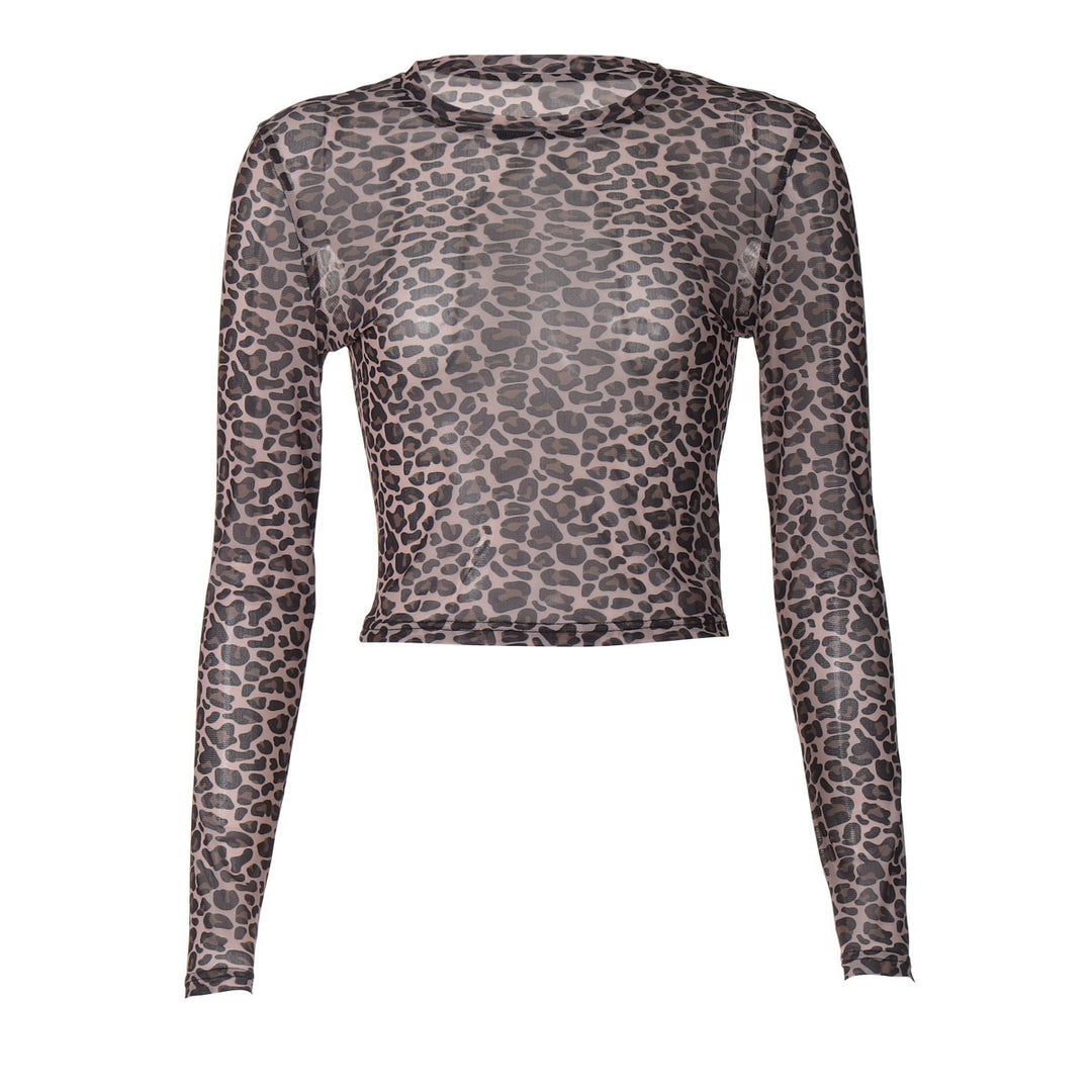 Damen Modisches, figurbetontes Langarm-Crop-Top mit Leo-Muster Drune