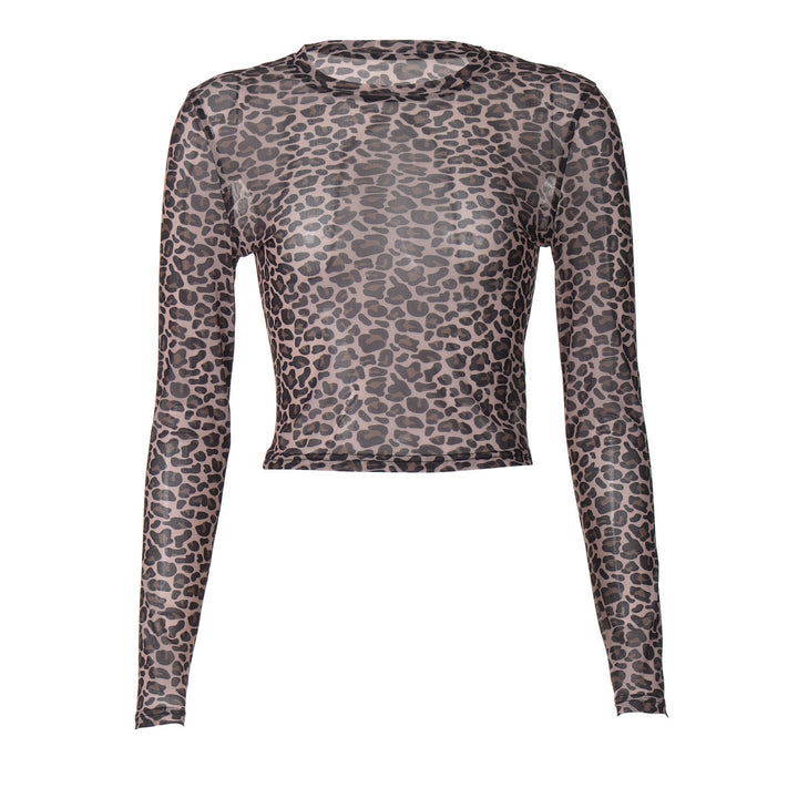 Damen Modisches, figurbetontes Langarm-Crop-Top mit Leo-Muster Drune