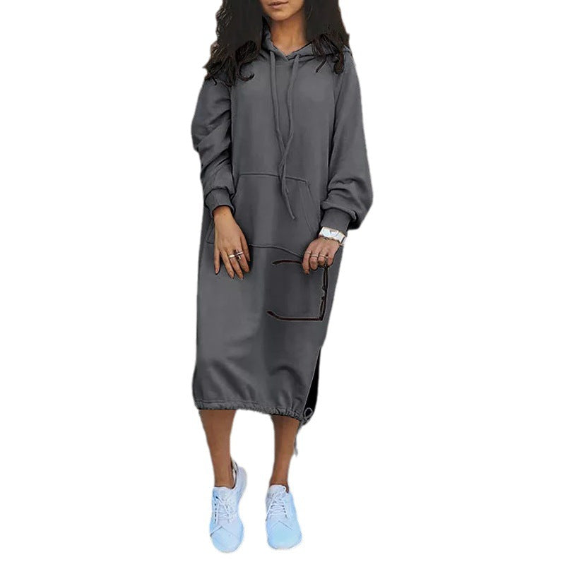 Damen Hoodie-Kleid mit seitlichen Eingrifftaschen und regulierbarem Saum Drune
