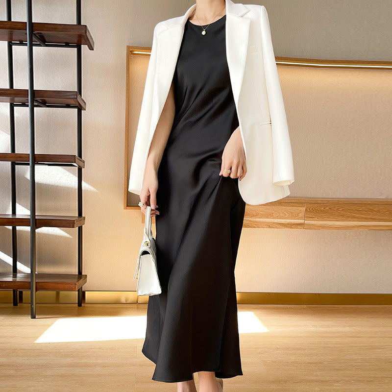 Damen elegantes ärmelloses Kleid mit asymmetrischem Schnitt Drune
