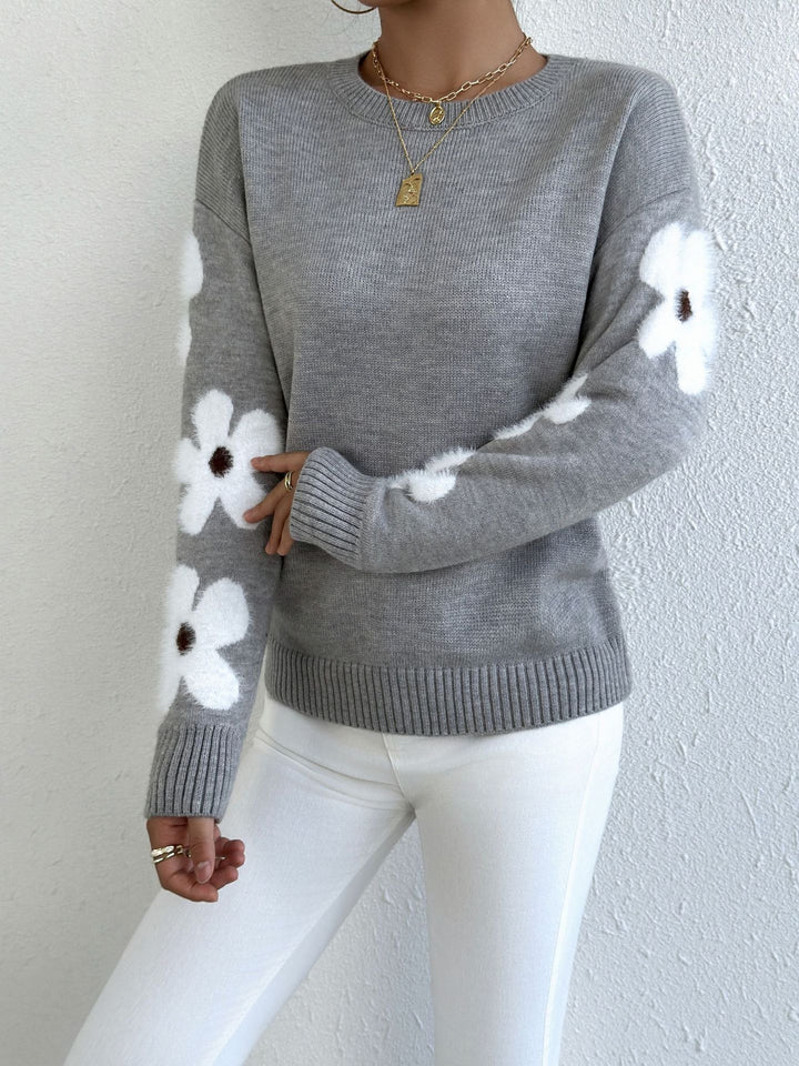 Damen Pullover mit floralem Design und strukturiertem Jersey Drune