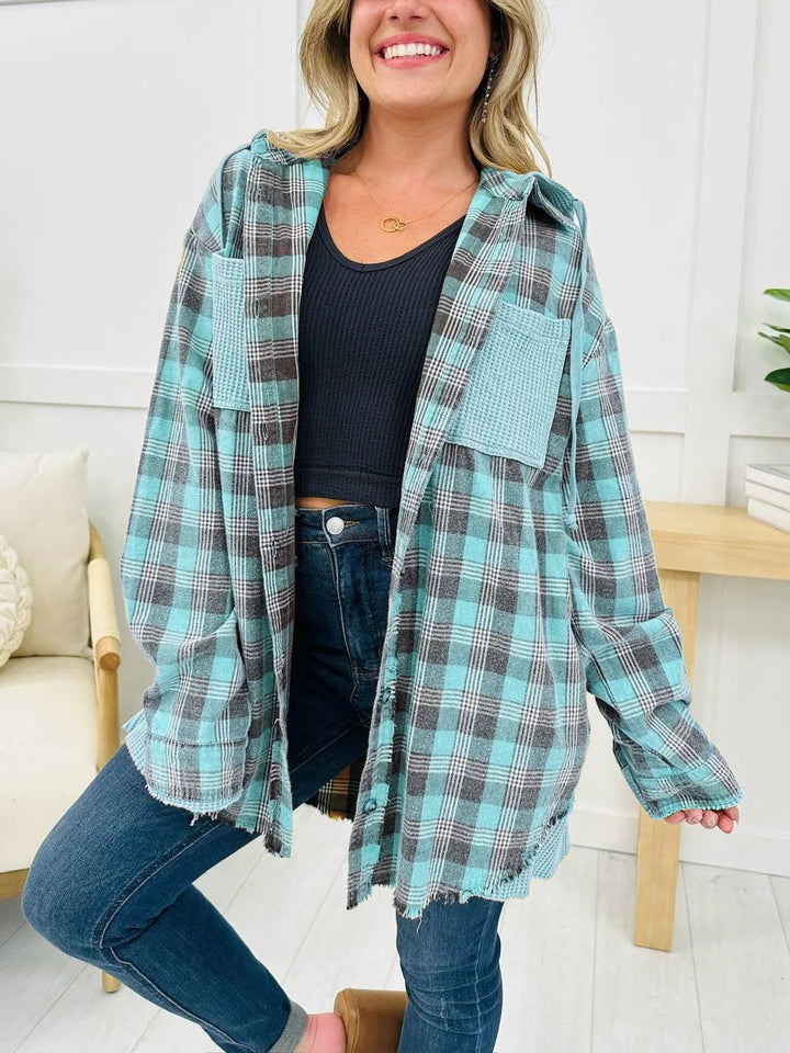 Damen Oversized Karo-Hemdjacke mit fransigen Details Drune