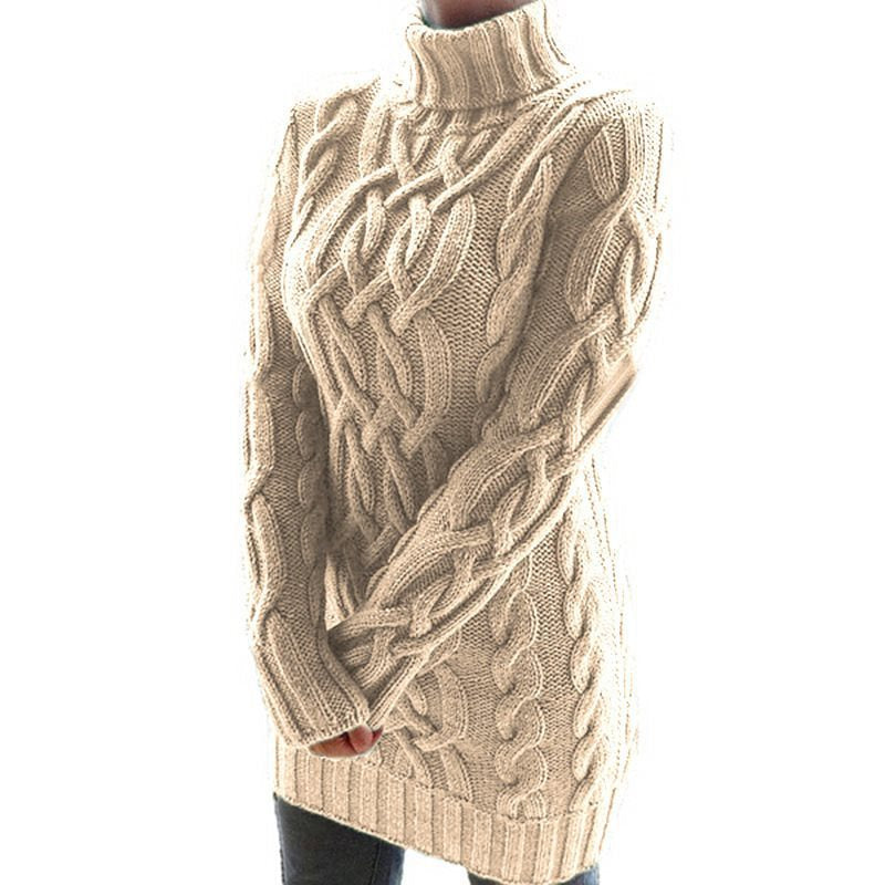 Damen Grobstrickpullover mit hohem Kragen und Zopfmuster Drune