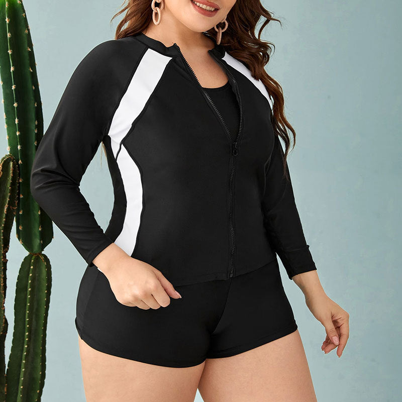 Damen Sportlicher Badeanzug mit langärmliger Jacke und Shorts Drune
